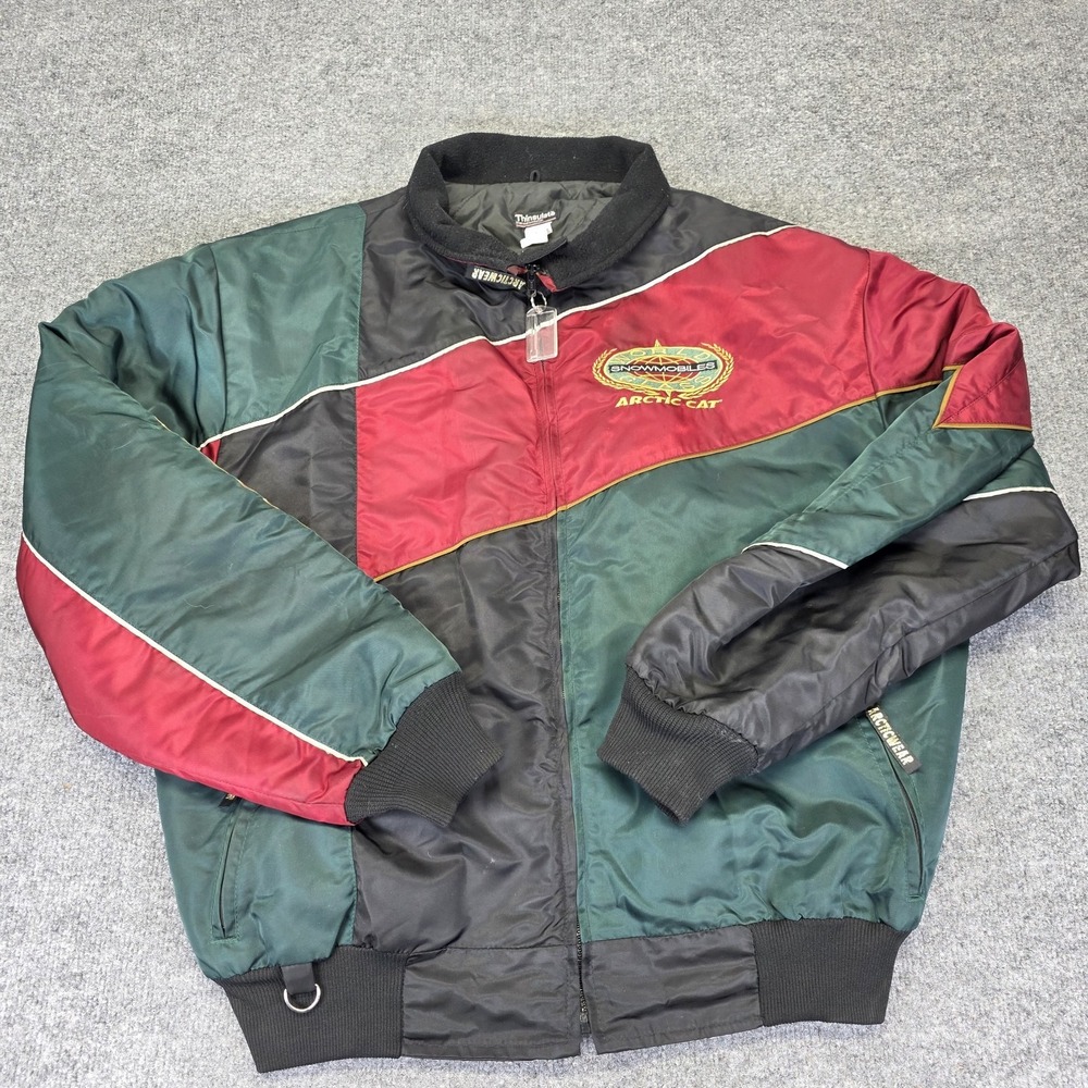 Vtg 90s Arctic Cat Snowmobile Jacket Sz XL Racing Thinsulate Satin Catillac